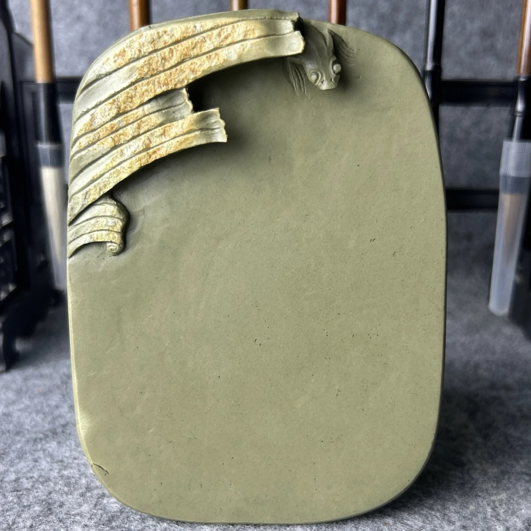 特色天然原石端砚砚台手工雕绿端杯垫摆件茶宠可当平板砚研墨