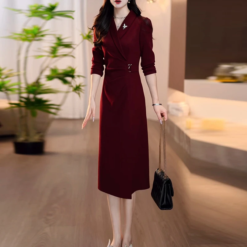 法式精致长袖连衣裙2025春秋新款女士气质收腰显瘦减龄中长款裙子