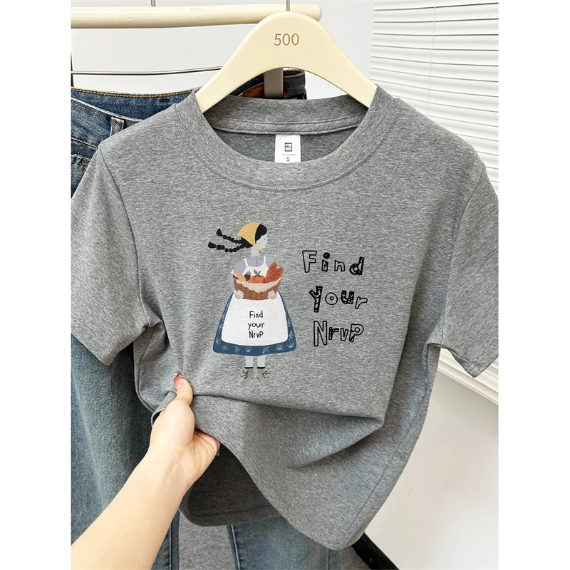 大码圆领正肩短袖T恤女夏季微胖mm遮肉时尚洋气半袖体恤衫上衣ins