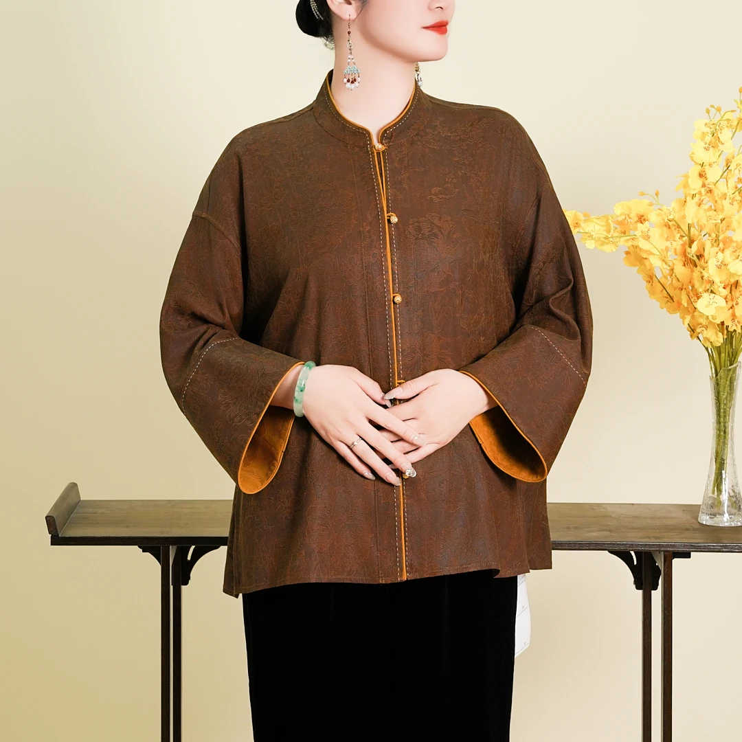 【馨萌】2025新款香云纱柞蚕丝双面双穿通勤款上衣开衫上衣