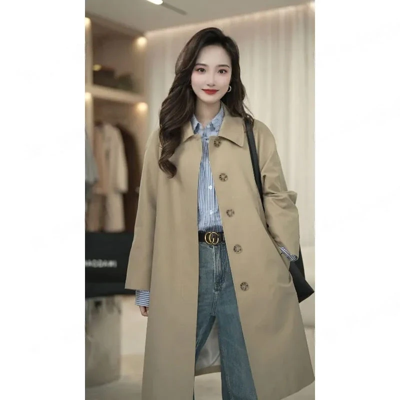 2025年春秋季新款韩版时尚纯色长款风衣女小众休闲百搭高级感上衣