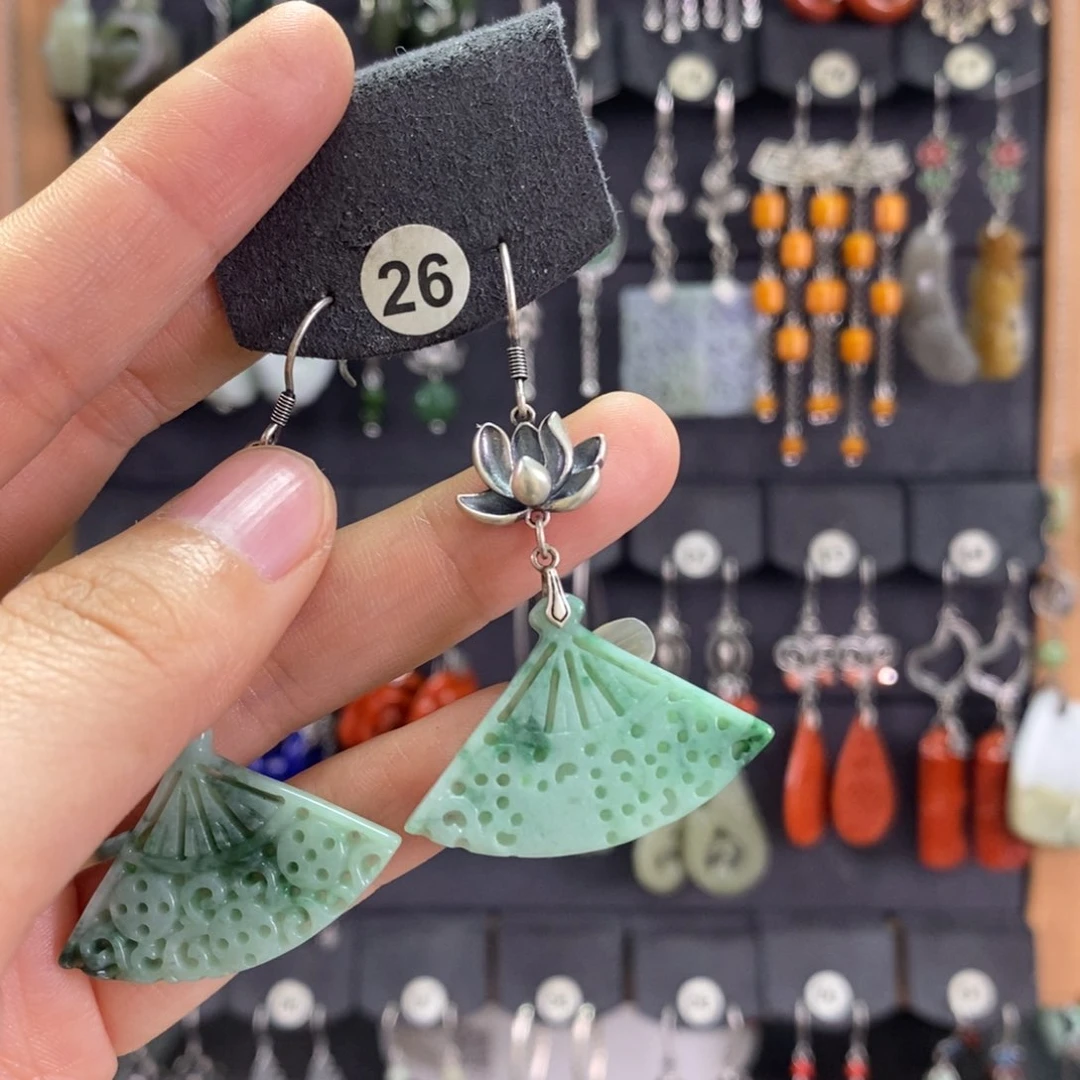 翡翠耳饰银S925镶嵌Y***客X14