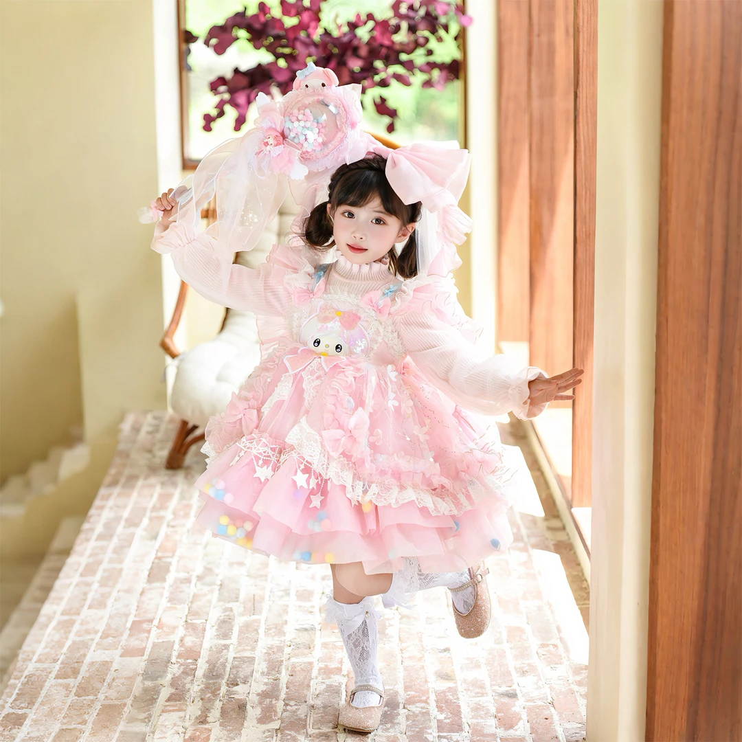 美乐蒂秋季女童公主裙卡通风吊带连衣裙童装女童可爱风【专柜正品】