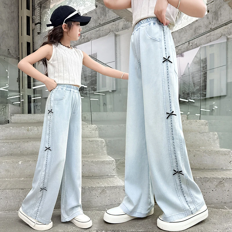 女童夏装天丝牛仔裤2025新款洋气中大儿童宽松休闲阔腿裤子夏季薄