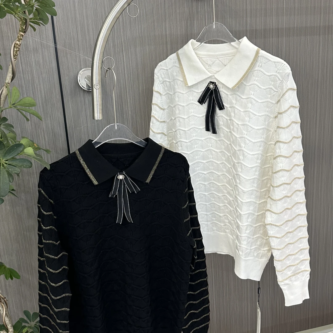 《妞妞》新款小香风翻领蝴蝶结针织衫019205