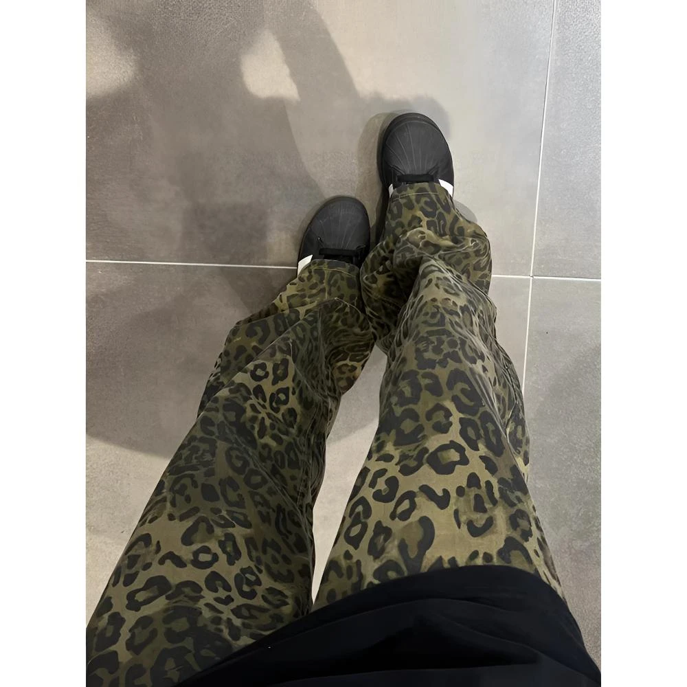 vintage豹纹水洗牛仔裤男款春秋美式潮牌高级感宽松直筒阔腿裤子