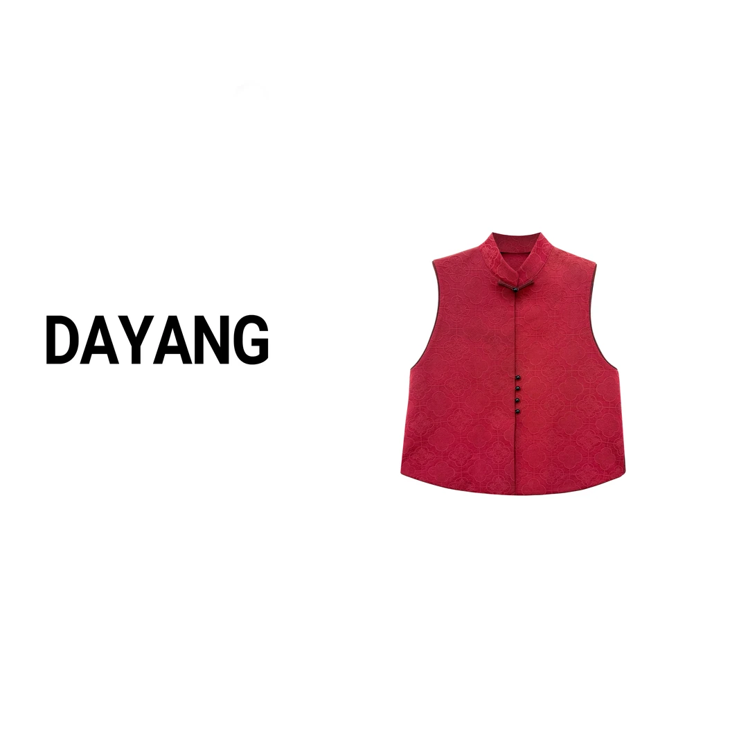 【DAYANG】山楂红了 节日氛围小立领红色系对襟单排扣四季马甲