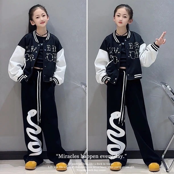 女童2025春季棒球服儿童潮范美式立领辣妹外套中大童春秋开衫上衣