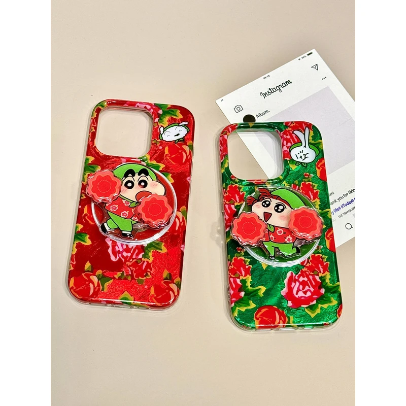 花朵小新妮妮旋转手绢磁吸支架适用苹果16promax手机壳15iphone14