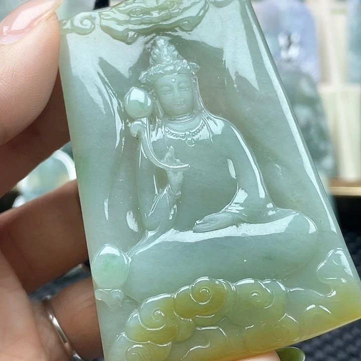 颈饰未镶嵌翡翠天然缅甸翡翠A货素衣观音