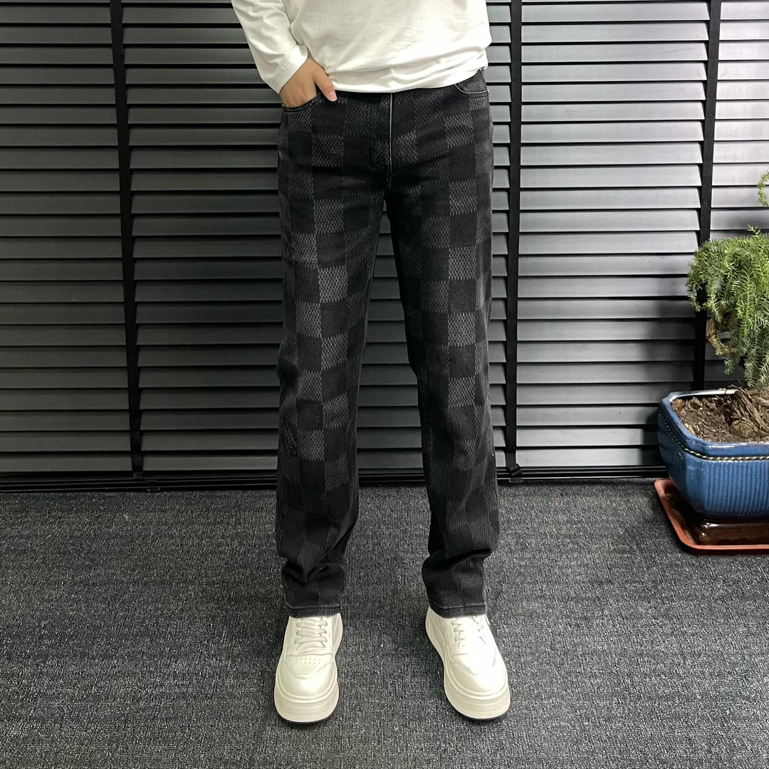 88209秋季直筒格子牛仔裤高端男裤