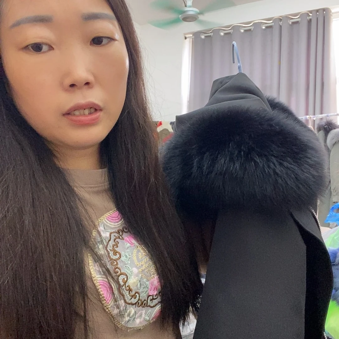 三醋酯纤维兔绒黑的派克服xl