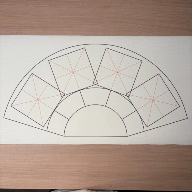四字扇面书法专用皮料毛毡暗格书法创作35cm*70cm，单格12.5cm
