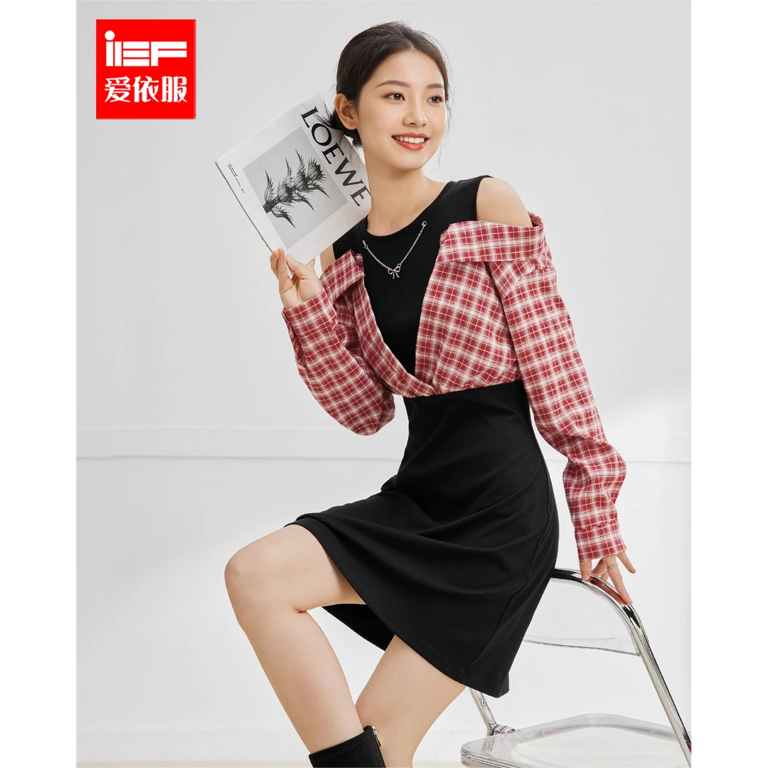 IEF/爱依服裙子2025秋季新款韩版辣妹气质设计感显瘦连衣裙流光风