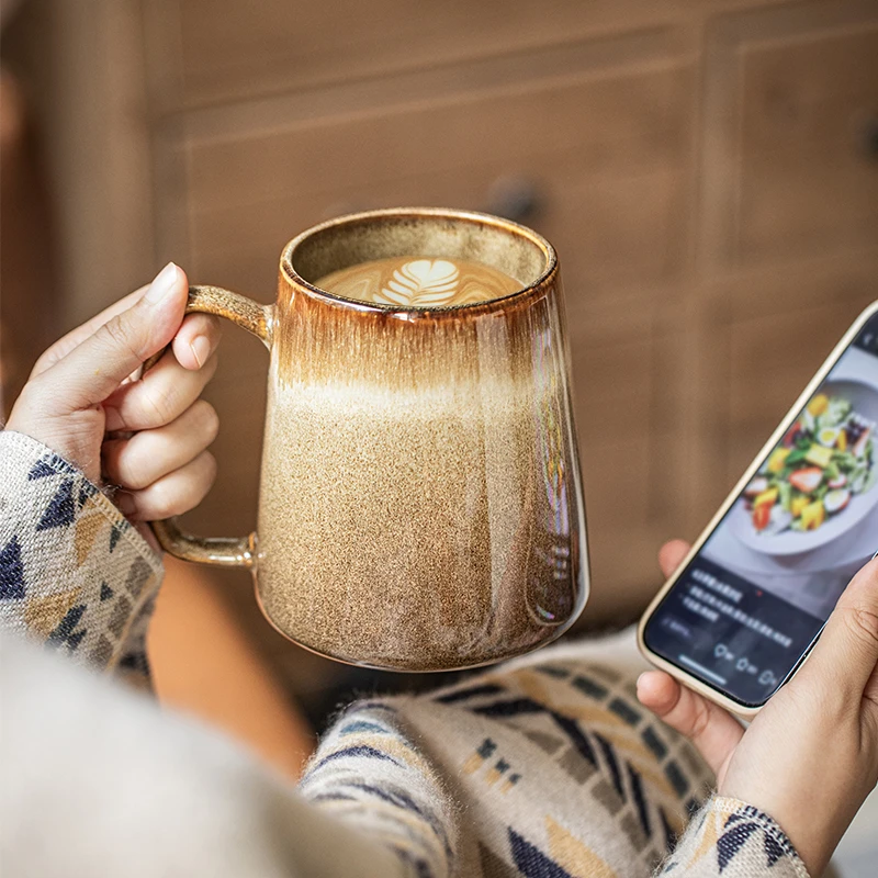 小悠家〖懒人办公杯〗复古马克杯大容量泡茶杯陶瓷杯子七夕礼物男