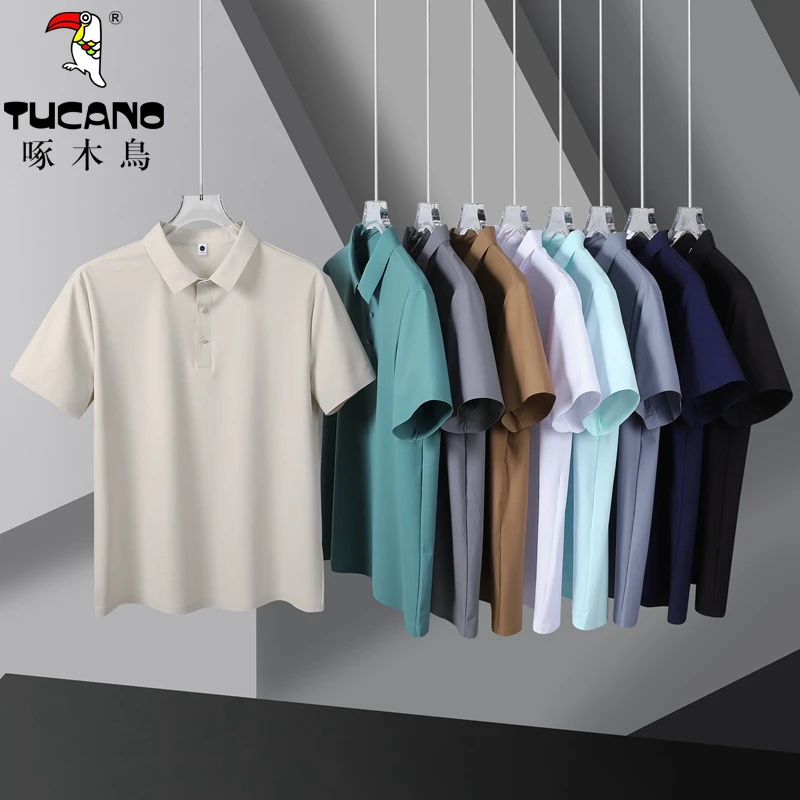 【UPF防晒冰感幸运格】啄木鸟夏季冰丝短袖T恤男士翻领短袖POLO衫男