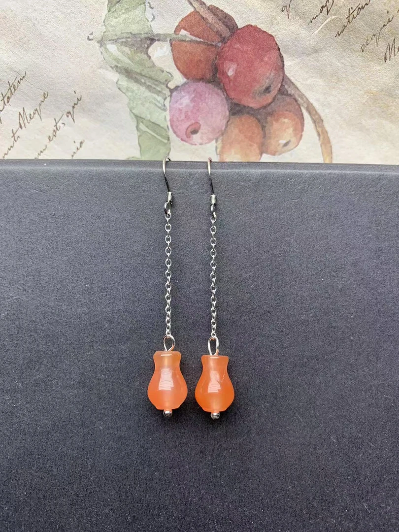 天然南红耳饰高端瓶子S925纯银耳环经典流苏复古苏女马面裙F46