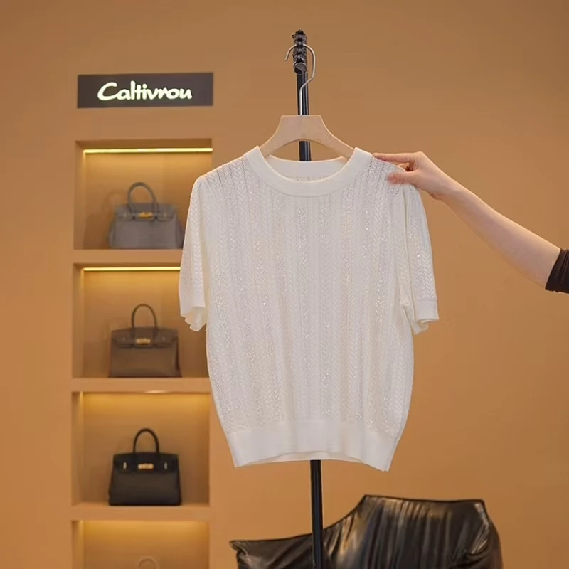 闪闪亮片软糯圆领短袖-Y15226
