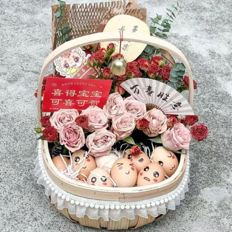 鸡蛋花篮月子花篮手提月子鸡蛋花篮节日礼品diy手工木制网红篮