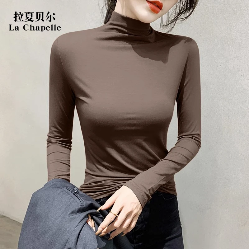 高弹力长袖打底衫半高领修身显瘦内搭上衣春洋气黑色春秋新款女士