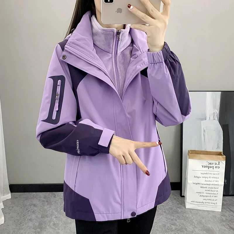 户外冲锋衣女2025新款春秋冬小个子可拆卸防风防水撞色爬山两件套