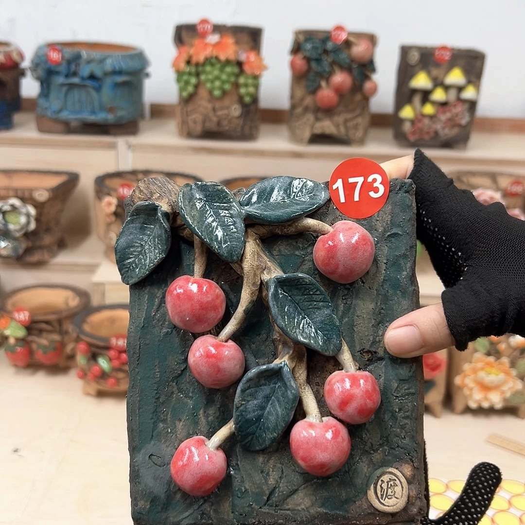 紫砂花盆173号内口12高 17微瑕