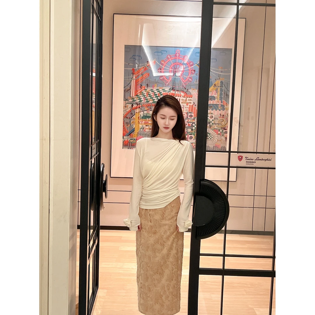 【双11好物】ZLeays林小允-焦糖慕斯-色复古直筒半裙半身裙XMXY199