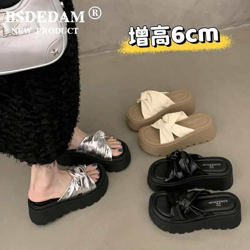 松糕厚底凉拖鞋女夏外穿2025新款配裙子高级感高跟沙滩一字拖凉鞋