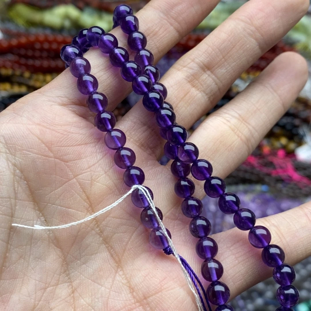 玛瑙/玉髓未镶嵌珠宝半成品一条天然6mm深色紫水晶圆珠