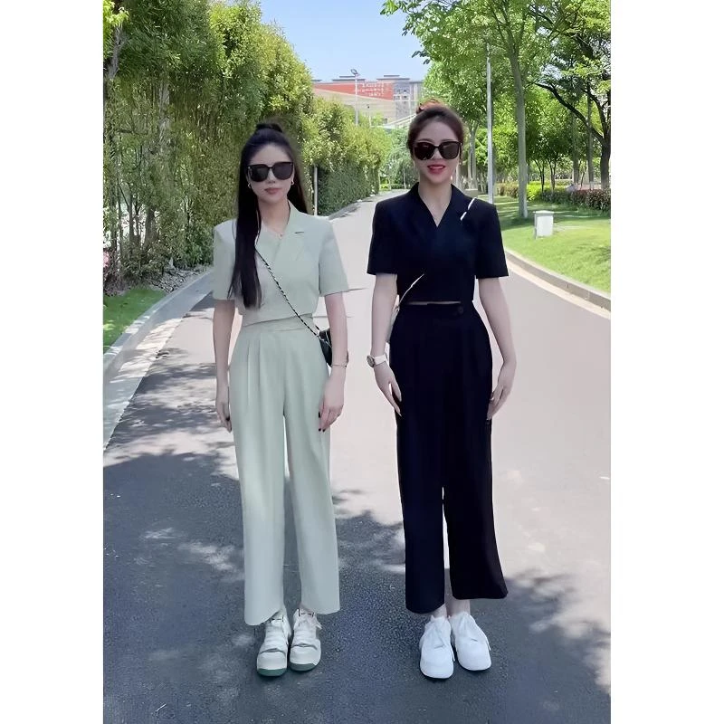 小个子系带设计感2025夏季新款时尚气质显瘦高级感西装阔腿裤套装