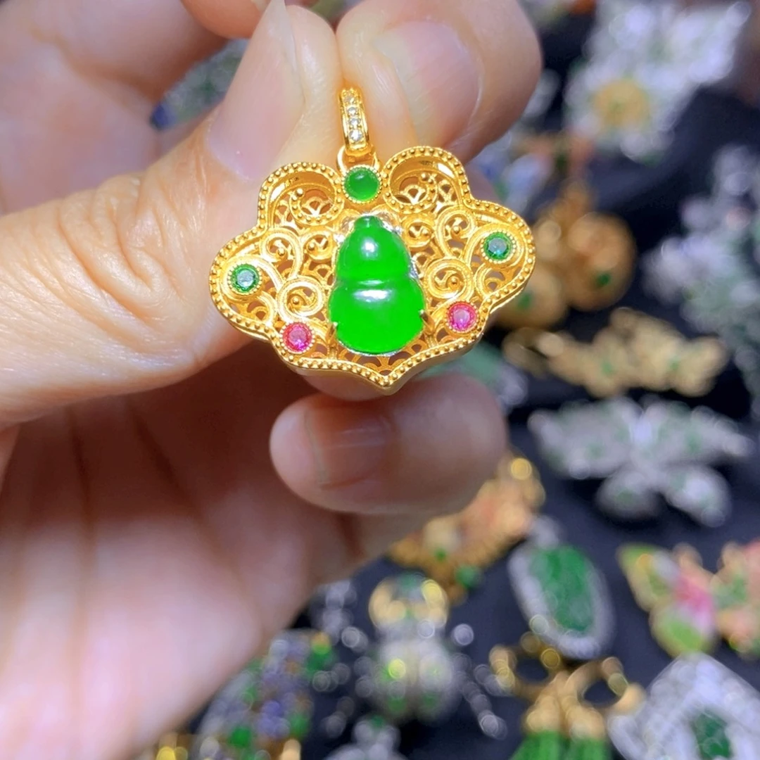 翡翠银S925镶嵌套链天然翡翠