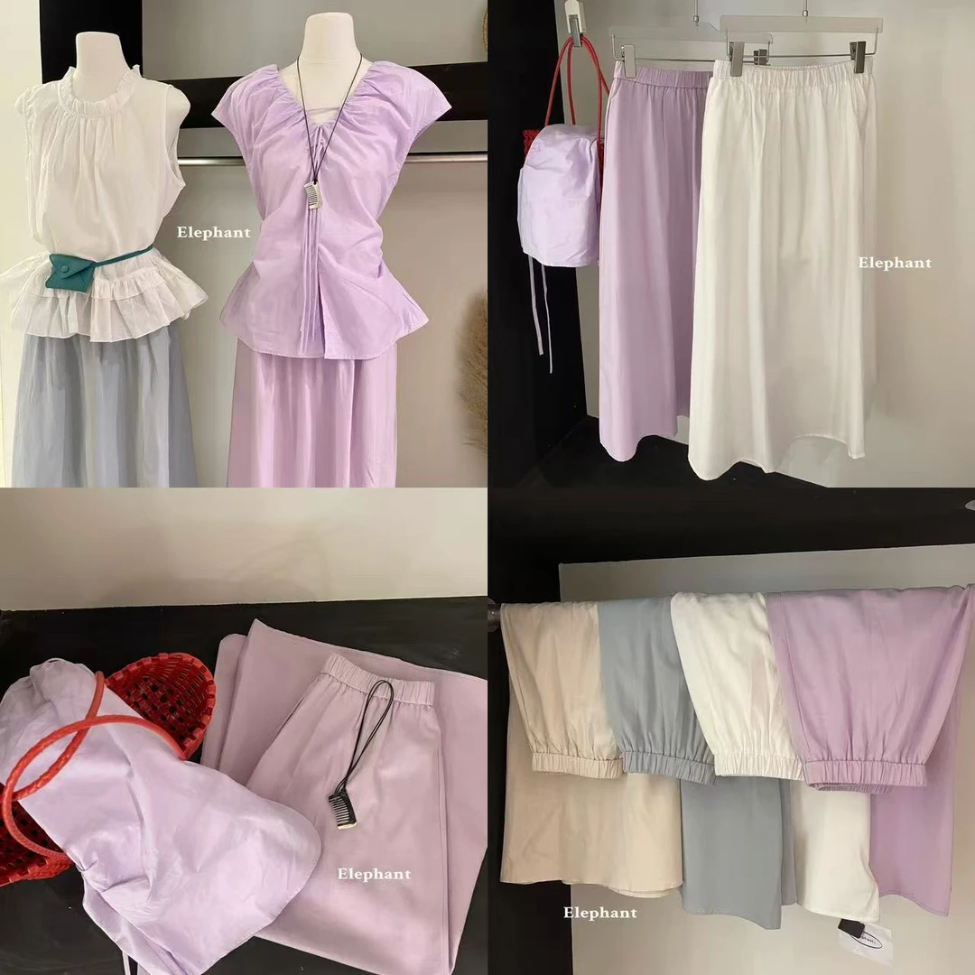 Elephant福秒（9EP9166#)简约不出错 休闲纯色松紧腰半身裙9-68