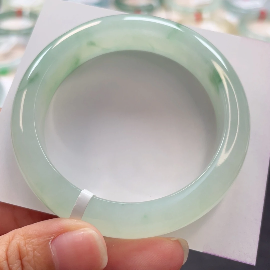 翡翠手镯未镶嵌51.5冰胶芙蓉底绿花26号