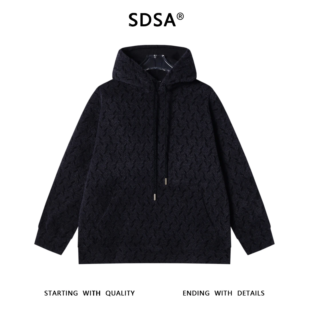 SDSA男士秋冬新款痞帅男装设计师撞色暗纹提花抽绳连帽卫衣高级感