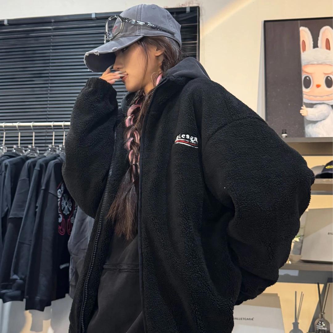 男女同款秋冬季立领羊羔绒休闲可乐摇粒绒拉链外套时尚百搭ing