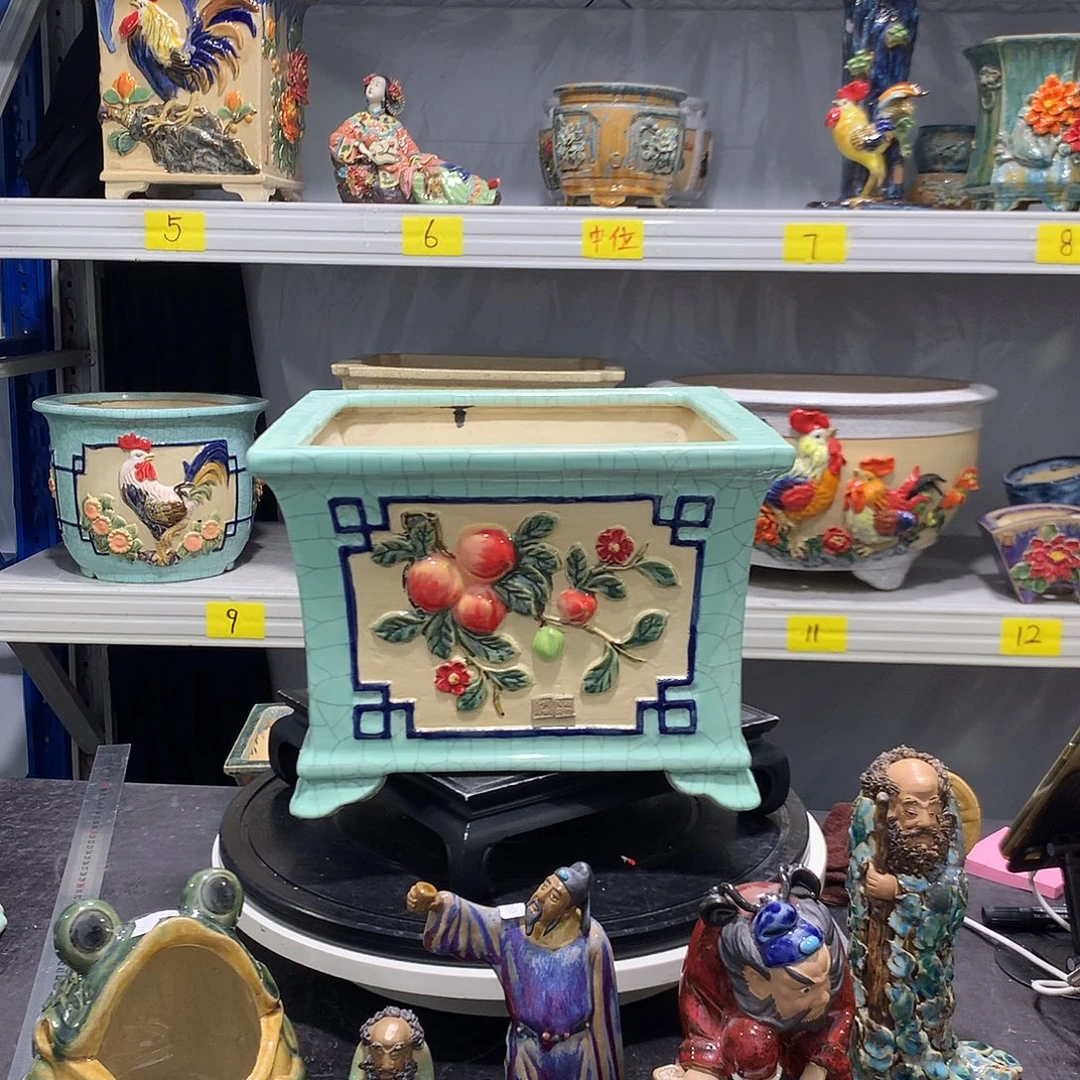 怀***画石湾盆石湾盆 微瑕