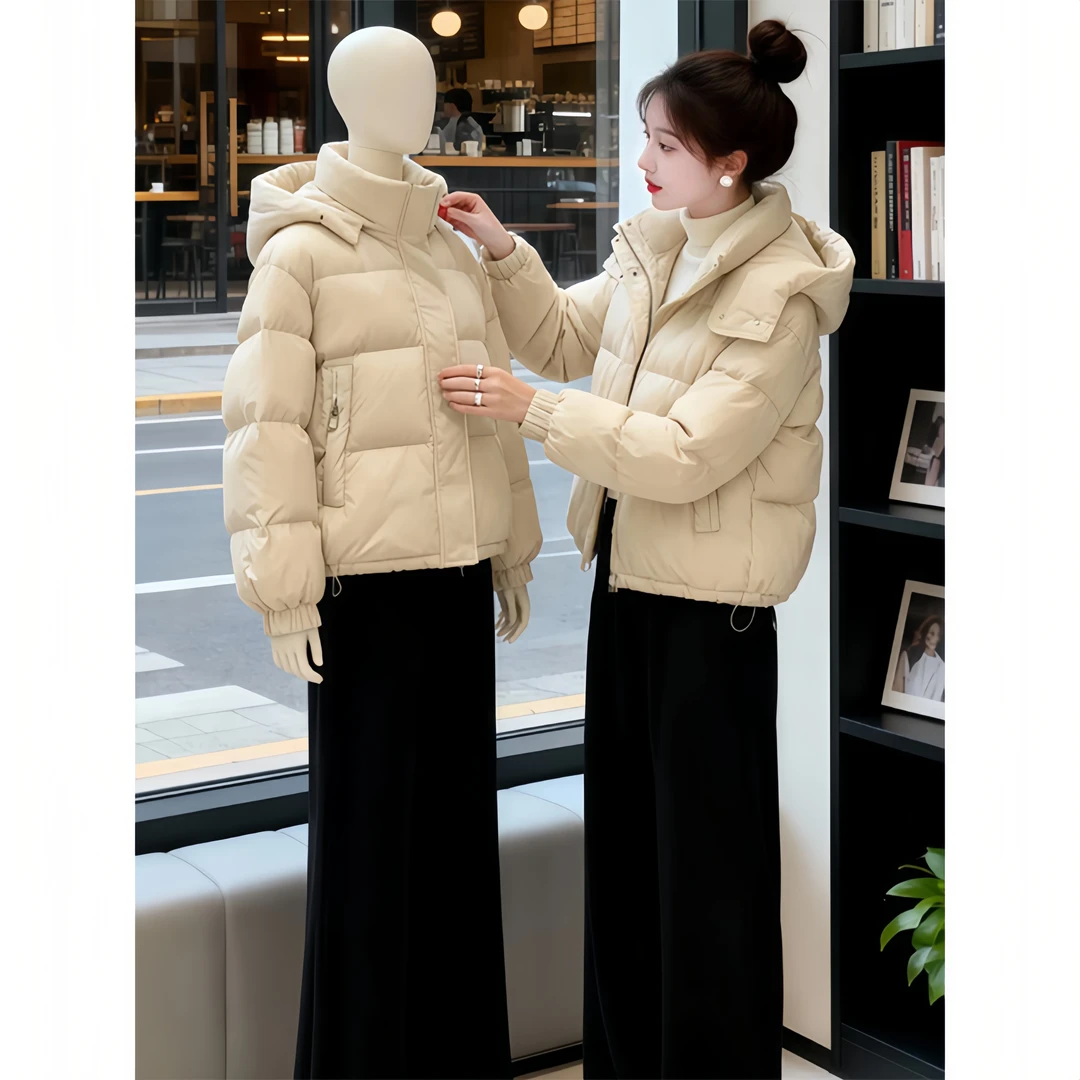 【简而不凡】短款立领棉服女士2025秋冬季新款纯色百搭时尚连帽棉衣