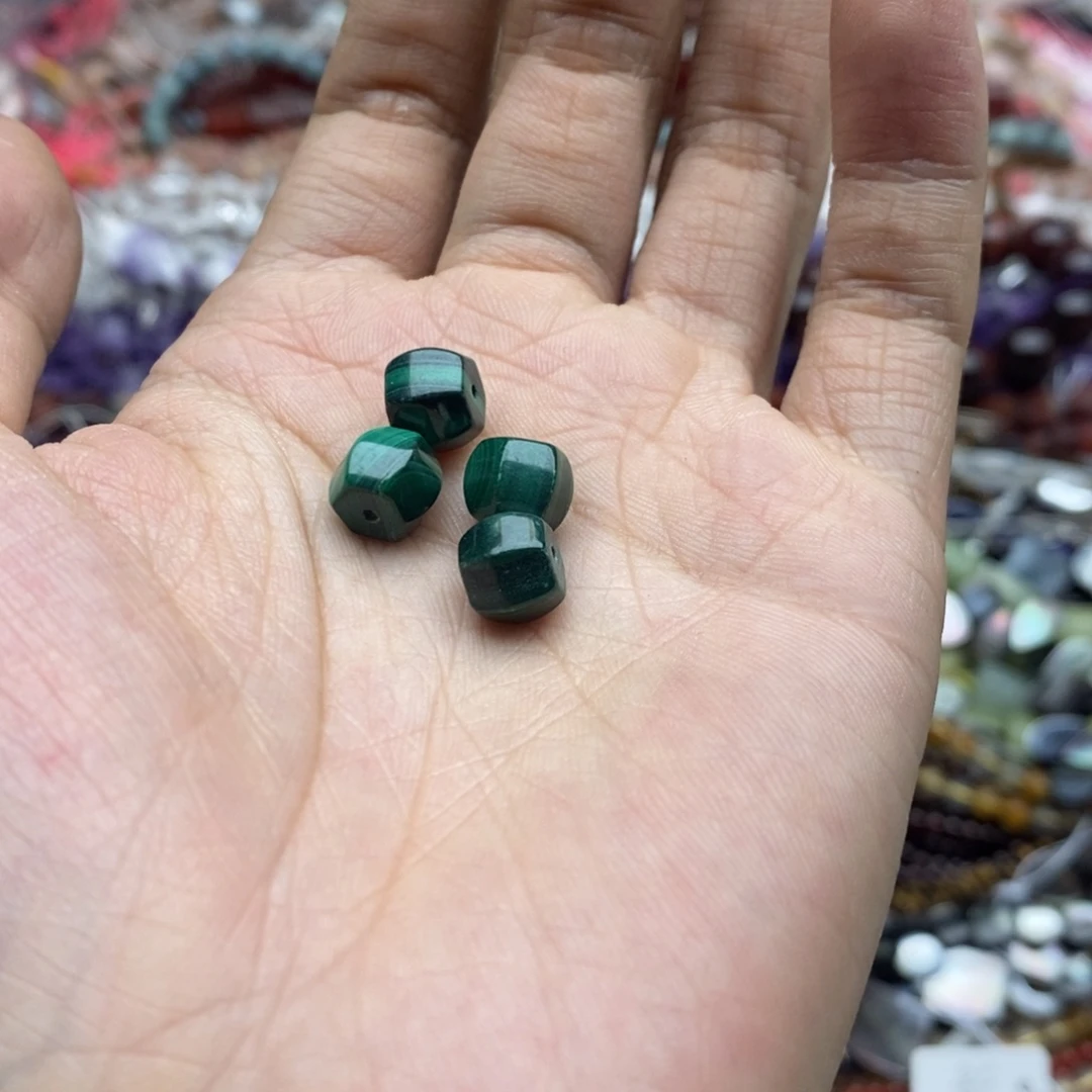 玛瑙/玉髓未镶嵌珠宝半成品四颗天然7×8mm孔雀石六面灯笼珠