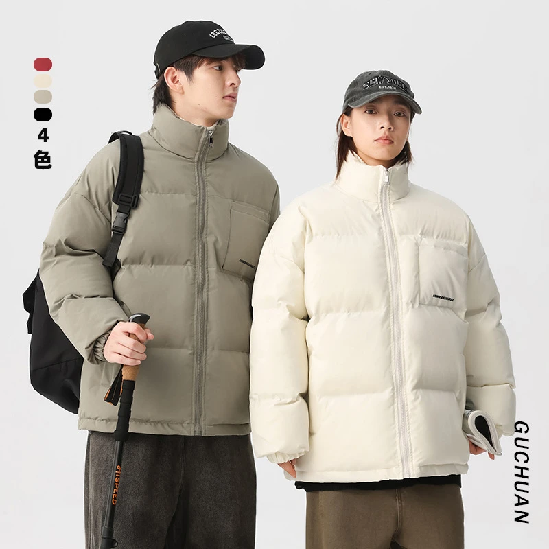 丝绵古川男装|立领宽松百搭休闲棉服男日系冬季印花情侣面包服外