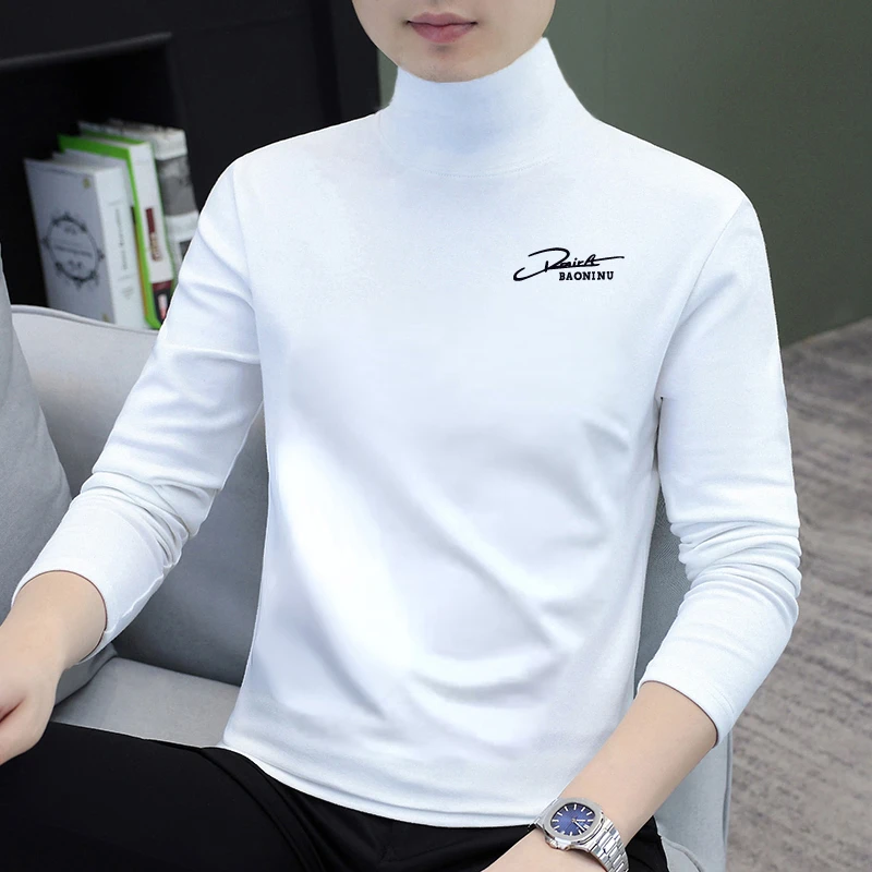秋冬季打底衫男士高领潮流青年长袖秋衣修身保暖内搭T恤纯棉上衣