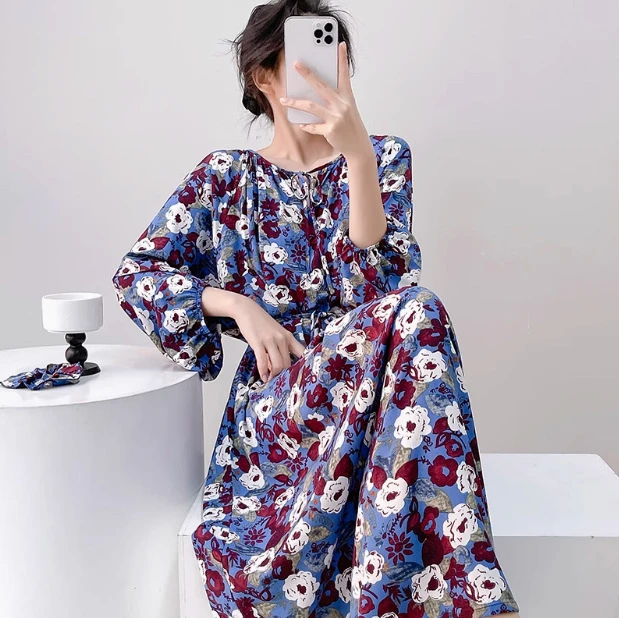 【戈子酱专属】春夏韩系碎花家居服甜美绵绸大码睡裙衣女剪花原创裙