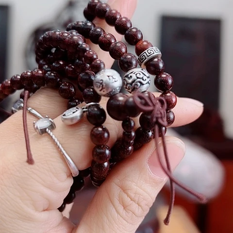 木小叶紫檀配银手链0.6