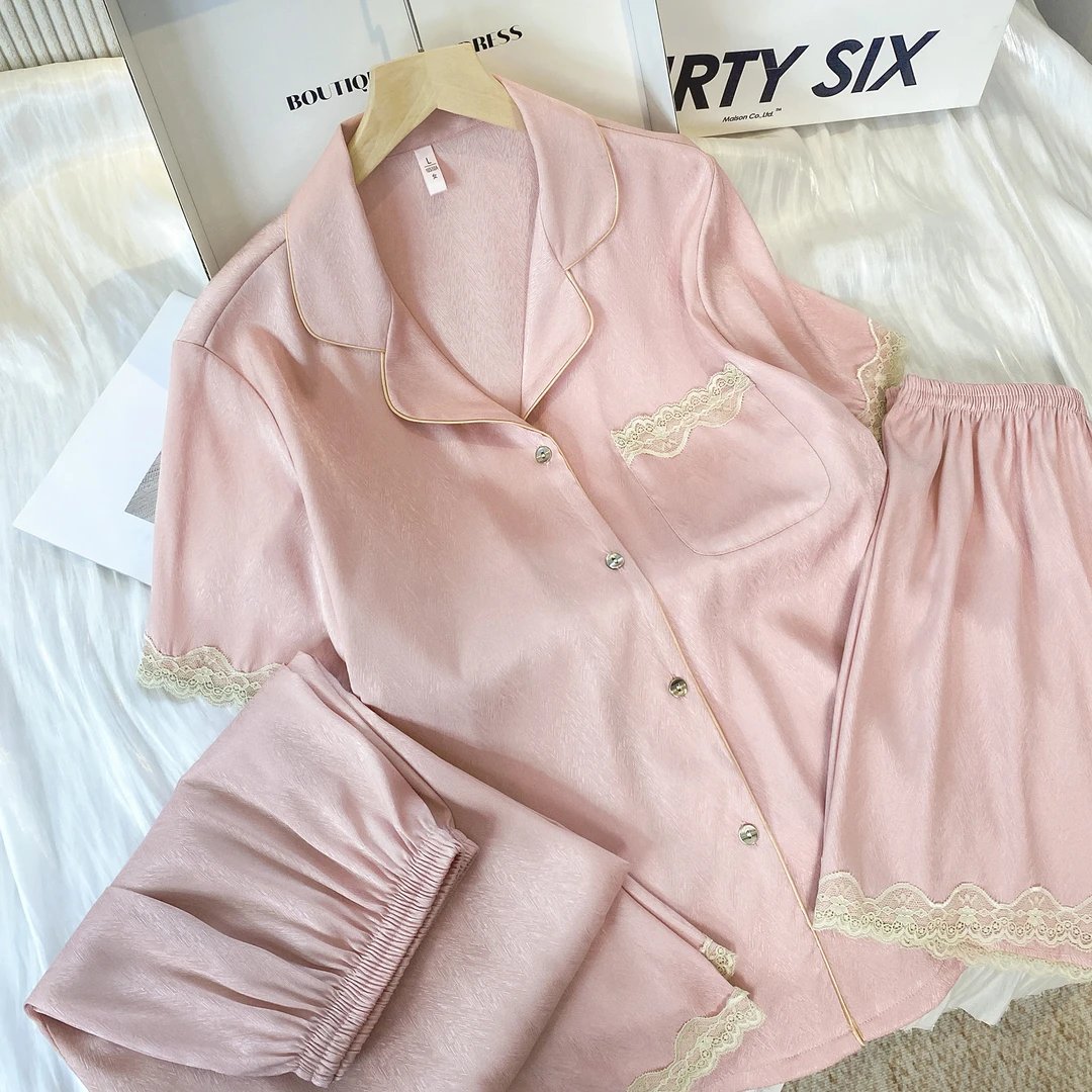 达芬奇密码人字纹粉睡衣女款爆款2025新款夏季可外穿三件套家居服