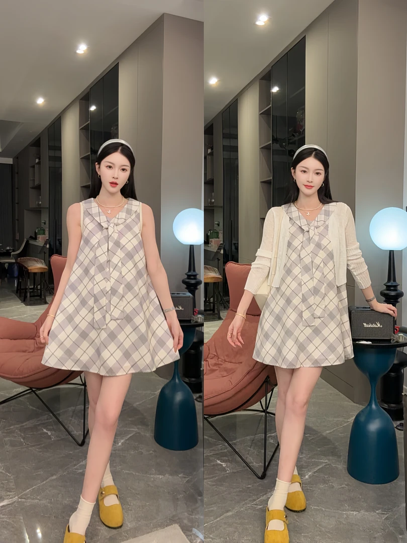 时尚孕妇2025夏装新品韩版时尚宽松简约背心无袖复古连衣裙套装