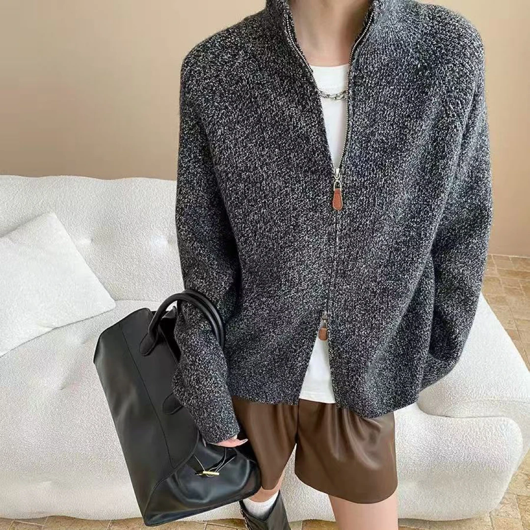 彩虹#L24019冬季福利高品质双拉链毛衣外套，衣长：60cm