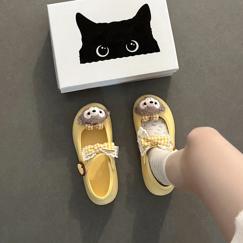 可爱卡通蝴蝶结雪莉玫一字扣带凉鞋女鞋2025夏季外穿包头拖鞋凉拖