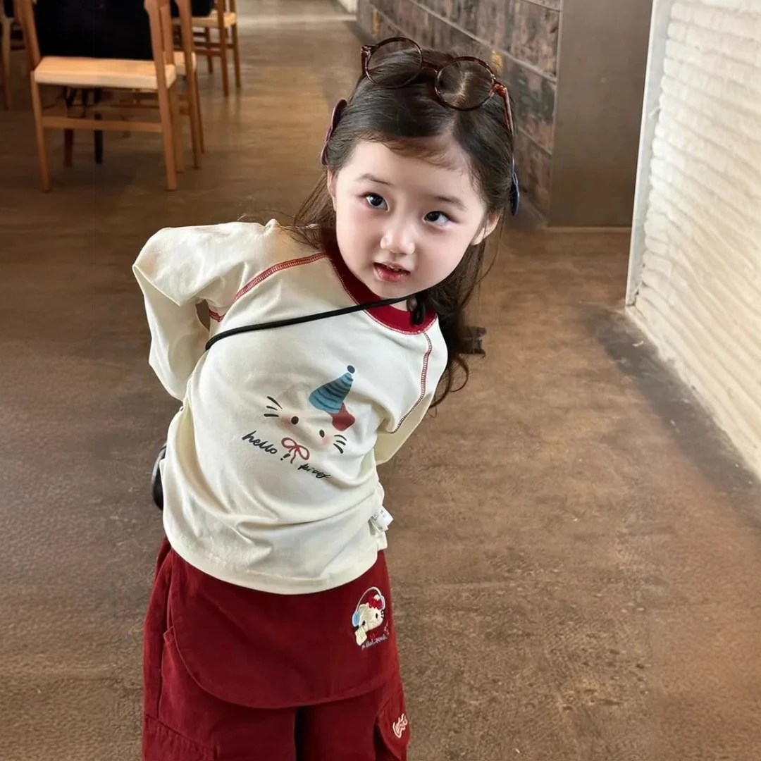 女童韩版套装2025秋季新款儿童女宝宝洋气kt猫长袖上衣屁帘工装裤