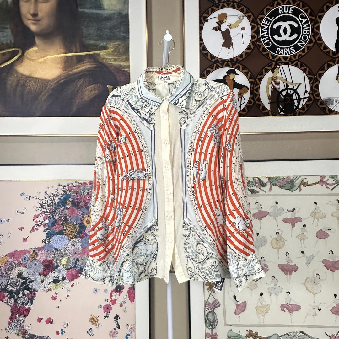 95新 Hermes/爱马仕 印花长袖衬衫上衣/Fy3881