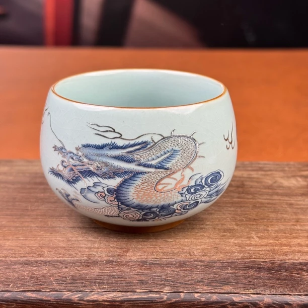 天青蓝描银龙纹单杯A90