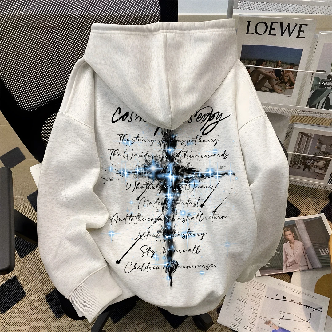 重磅美式潮牌星空印花连帽卫衣男生秋冬季情侣宽松型休闲百搭外套